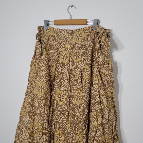 Cassis Bohemian A-Line Skirt Brown Tan Patterned Belted Pockets Boho Lined Sz 12 - Picture 7 of 10